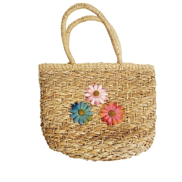 Basket weave purse floral straw hand held - Picture 8 of 8